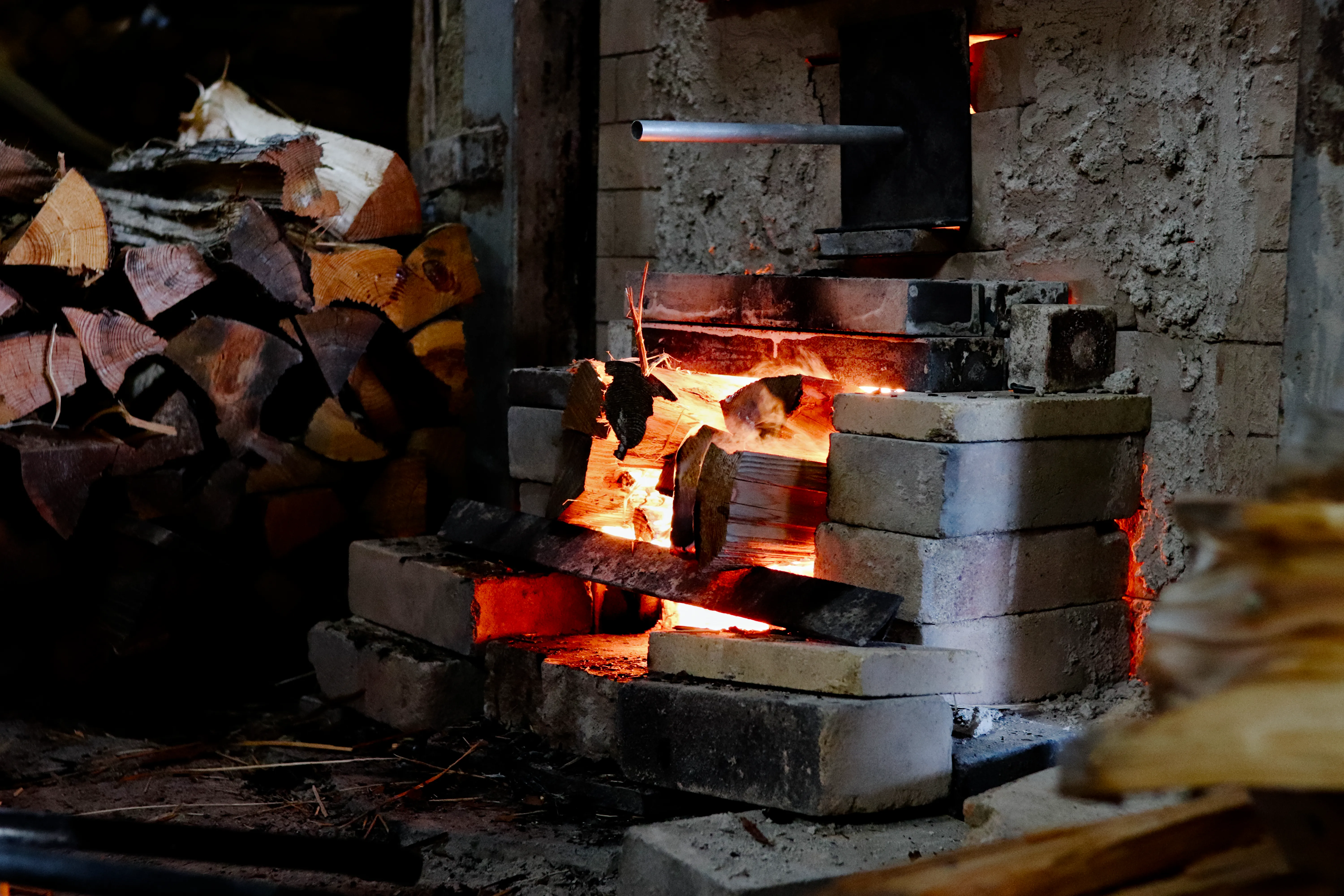 Bizen pottery firing in Japan