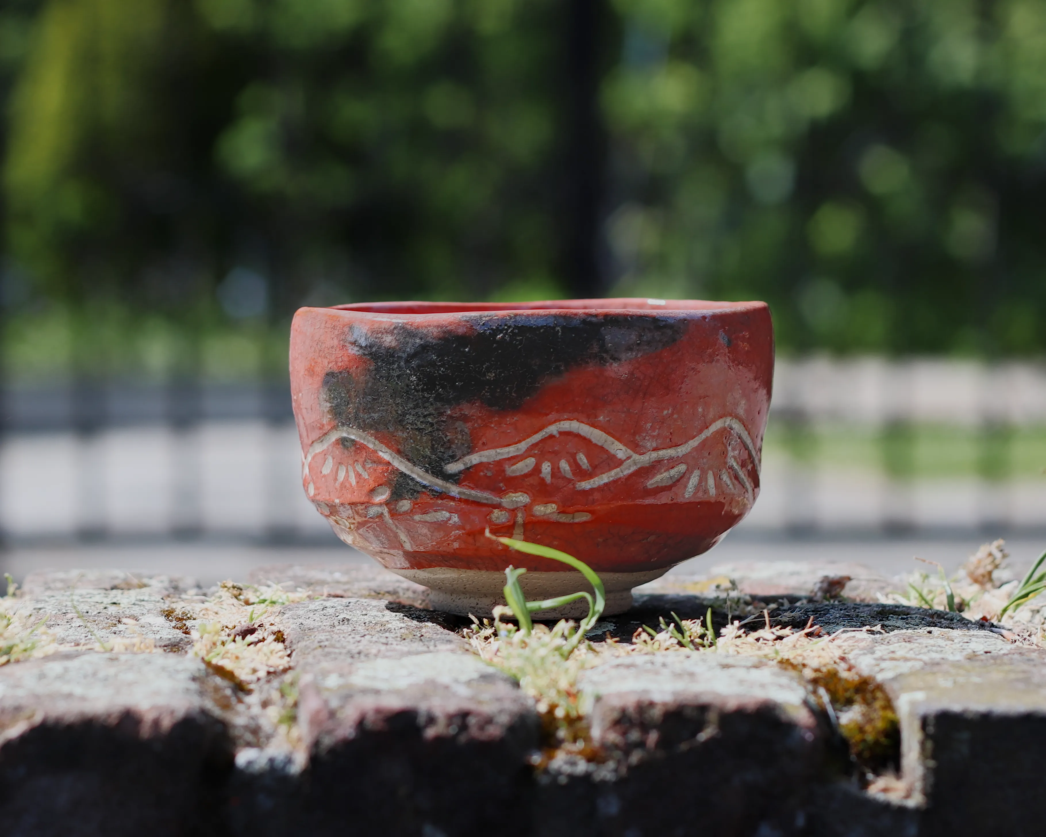 Hand-carved mountains matcha bowl